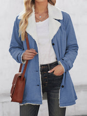 Buttoned Pockets Velvet Long Sleeves Loose Notched Collar Outerwear