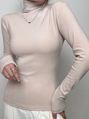Solid Color Long Sleeves Skinny High Neck T-Shirts Tops