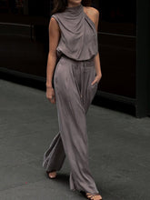 Solid Color Tied Waist Loose Sleeveless High Neck Vest Top&Casual Pants Bottoms Two Pieces Set