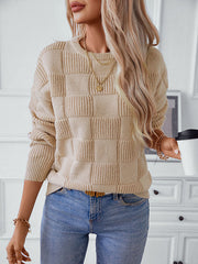 Solid Color Split-Joint Long Sleeves Loose Round-Neck Sweater Tops Pullovers