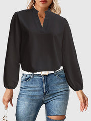 Elasticity Solid Color Long Sleeves Loose Stand Collar Blouses&Shirts Tops