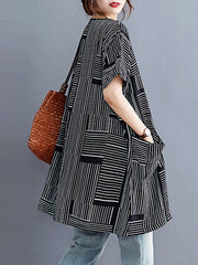 Striped Loose Short Sleeves Round-Neck T-Shirts