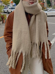 Keep Warm Solid Color Tasseled Thick Scarf