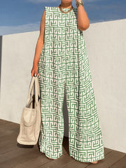 Urban Sleeveless Loose Printed Wide Leg Jumpsuits