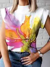 Floral Printed Split-Joint Loose Short Sleeves Round-Neck T-Shirts