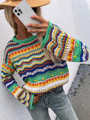 4 Colors Loose Contrast Color Round-Neck Sweater Top