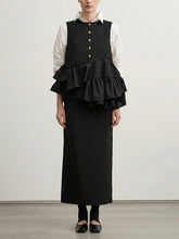 Asymmetric Buttoned Contrast Color Layered Ruffled Split-Joint Column Irregularity Lapel Shirt Dress Maxi Dresses