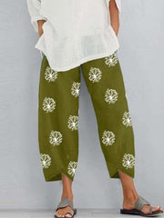 Flower Print Pockets Split-Joint Loose Trousers Pants