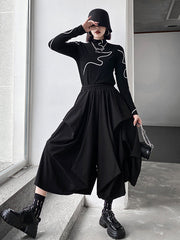 Irregularity Wide Leg Solid Color Elastic Waist Cropped Pants