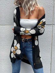 Contrast Color Knitted Flower Loose Wrap Cardigan Tops