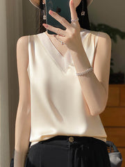 Solid Color Loose Sleeveless V-Neck Vest Top