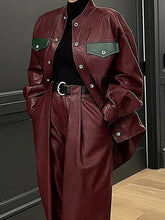 Buttoned Pockets Solid Color Long Sleeves Loose Round-Neck Outerwear Jackets