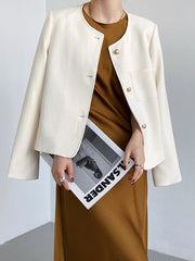 Original Creation Long Sleeves Loose Buttoned Solid Color Round-Neck Outerwear