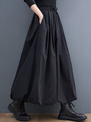 Urban Loose Drawstring High Waisted Black Bubble Skirt