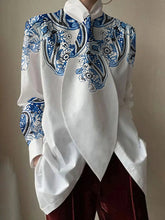 Flower Print Split-Joint Long Sleeves Loose Stand Collar Blouses&Shirts Tops