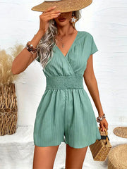 Elasticity Pleated Solid Color Split-Joint Loose Raglan Sleeve V-Neck Rompers