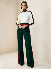 Long Sleeves Skinny Contrast Color Split-Joint Striped High Neck T-Shirts Tops