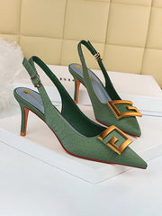 Belt Buckle Pointed-Toe Sling Shoes Pumps