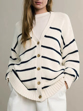 Split-Joint Striped Long Sleeves Loose V-neck Cardigan Tops