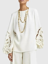 Loose Puff Sleeves Hollow Solid Color Round-neck Blouses&shirts Tops
