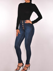High-Waisted Split-Joint Skinny Leg Jean Pants Bottoms