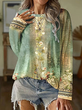 Flower Print Long Sleeves Loose Round-Neck T-Shirts Tops