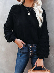 Hollow Solid Color Long Sleeves Loose Round-Neck Sweater Tops Pullovers Knitwear