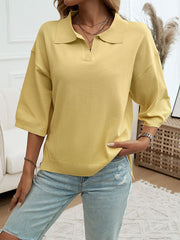 Solid Color Half Sleeves Loose Lapel Sweater Tops Blouses&Shirts Tops