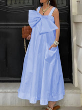 Bowknot Pockets Solid Color Split-Joint Zipper A-Line Loose Square-Neck Maxi Dresses