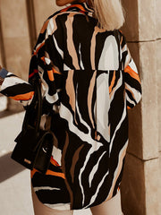 Buttoned Printed Long Sleeves Loose Lapel Blouses&Shirts Tops