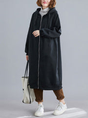 Casual Loose Long Sleeves Solid Color Hooded Outerwear