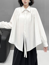 Buttoned Solid Color Split-Joint Streamer Irregularity Long Sleeves Lapel Collar Blouses&Shirts Tops