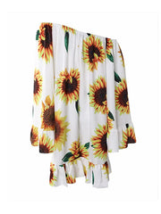 Flower Print Layered Ruffled Flared Sleeves Long Sleeves One-shoulder Mini Dresses