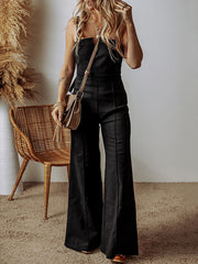 Pockets Solid Color Zipper High Waisted Loose Spaghetti-Neck Jumpsuits