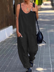 Loose Sleeveless Solid Color Spaghetti-Neck Jumpsuits