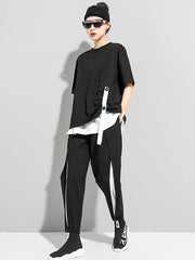 False Two Contrast Colors Irregular Splicing T-Shirts