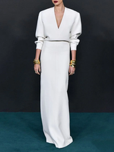 Solid Color Long Sleeves Loose Deep V-Neck Maxi Dresses