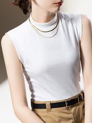 Solid Color Split-Joint Plus Size Skinny Mock Neck Vest Top