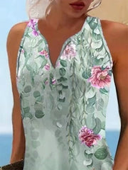 Floral Printed Split-Joint Loose Plus Size V-neck Mini Dresses