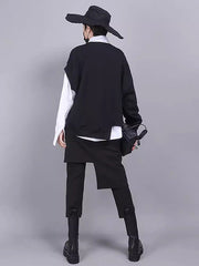 Loose Long Sleeves Asymmetric Buttoned Lapel Inner Shirts + Outer Sweatshirt Two Pieces Set