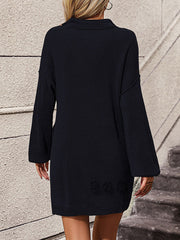 Split-Joint Loose Puff Sleeves Lapel Sweater Dresses Mini Dresses