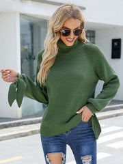 Loose Long Sleeves Solid Color High-Neck Sweater Tops