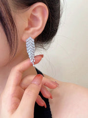 Rhine Stones Solid Color Tasseled Drop Earrings