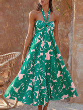 Hollow Printed Split-Joint A-line Loose Halter-Neck Midi Dresses