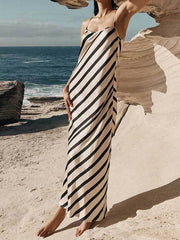 Striped High Waisted Loose Spaghetti-Neck Maxi Dresses