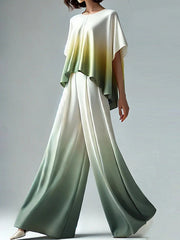 Gradient Split-Joint Batwing Sleeves Loose Round-Neck T-Shirts