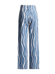 Split-Joint Striped Patterns High Waisted Loose Jean Pants Bottoms