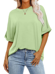 Solid Color Split-Joint Raglan Sleeve Round-Neck T-Shirts