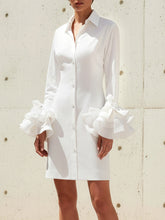 Flared Sleeves Long Sleeves Buttoned Solid Color Lapel Mini Dresses