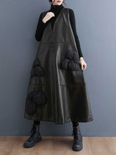 Flower-Embellished Split-Joint A-Line Loose V-Neck Midi Dresses